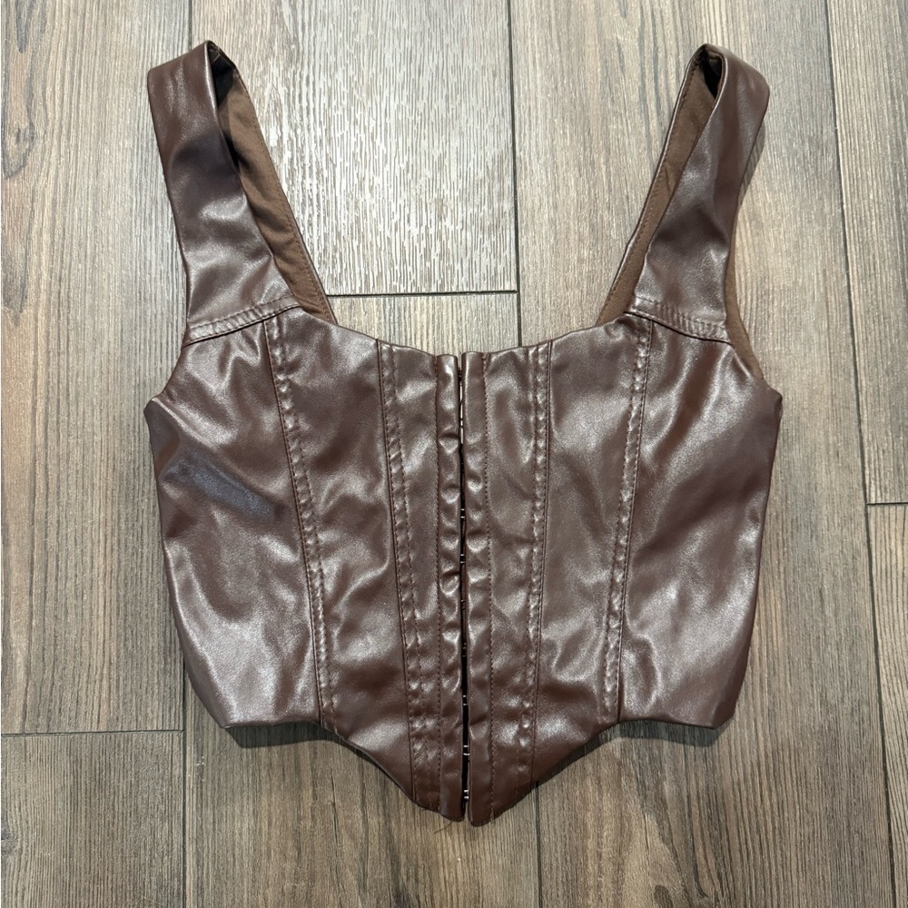 Princess Polly Faux Leather Corset Top Brown Size 4 Bustier Tank